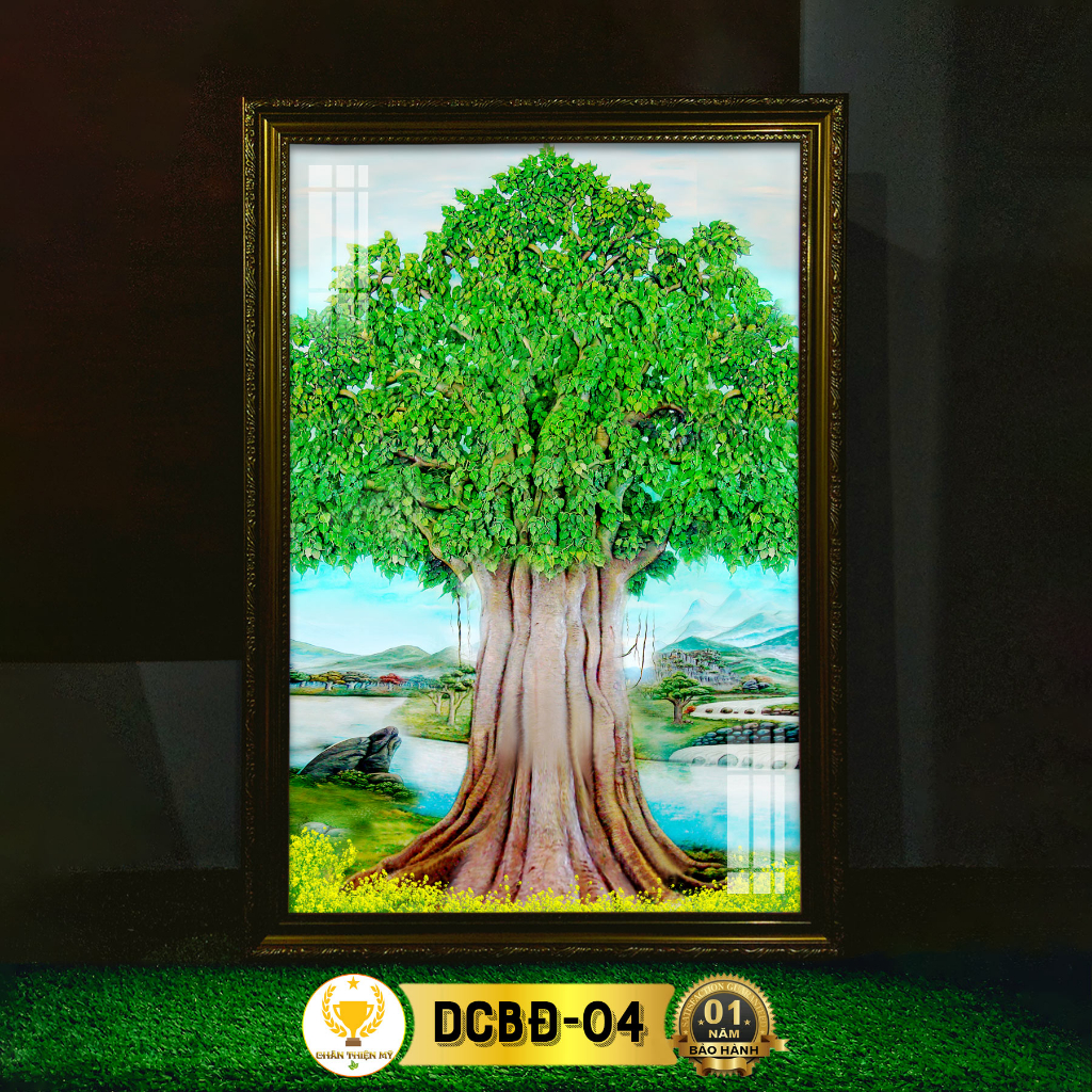 Tranh Treo Phòng Thờ Cây Bồ Đề Có Đèn CHÂN THIỆN MỸ, Trang Trí Bàn Thờ Phật Treo Tường DCBĐ-04