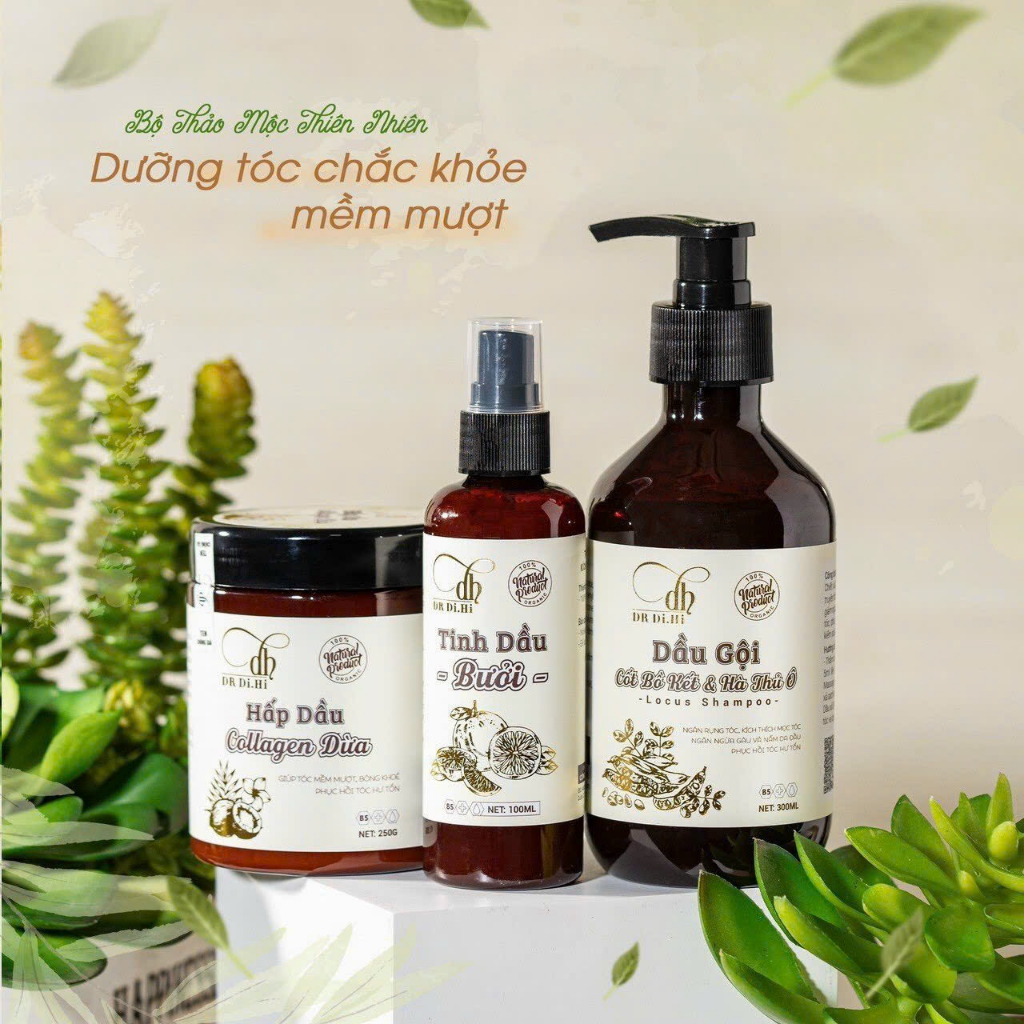 Combo Dầu Gội Bồ Kết Dr Di Hi + Hấp Dầu Collagen Dừa + Xịt Tinh Dầu Bưởi Dr Di Hi Kích Thích Mọc Tóc Dài Nhanh