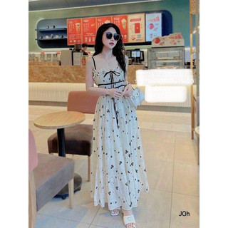Đầm dự tiệc Maxi thời trang nữ chất vải Xốp Hoa có mút ngực váy xếp ly dễ thương,