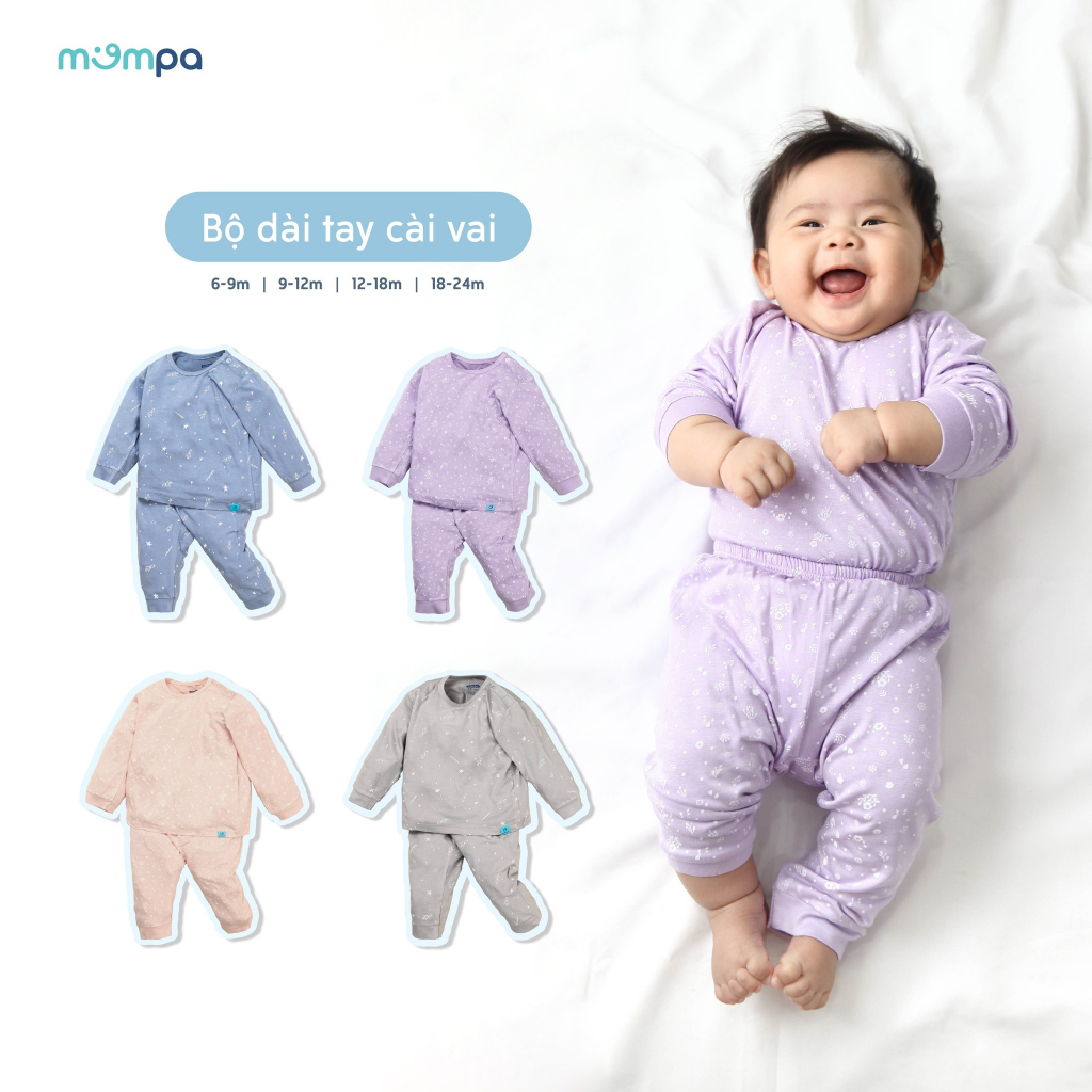 Bộ QA cài vai dài tay Mompa Bamboo cao cấp mềm mịn thoáng mát cho bé trai bé gái