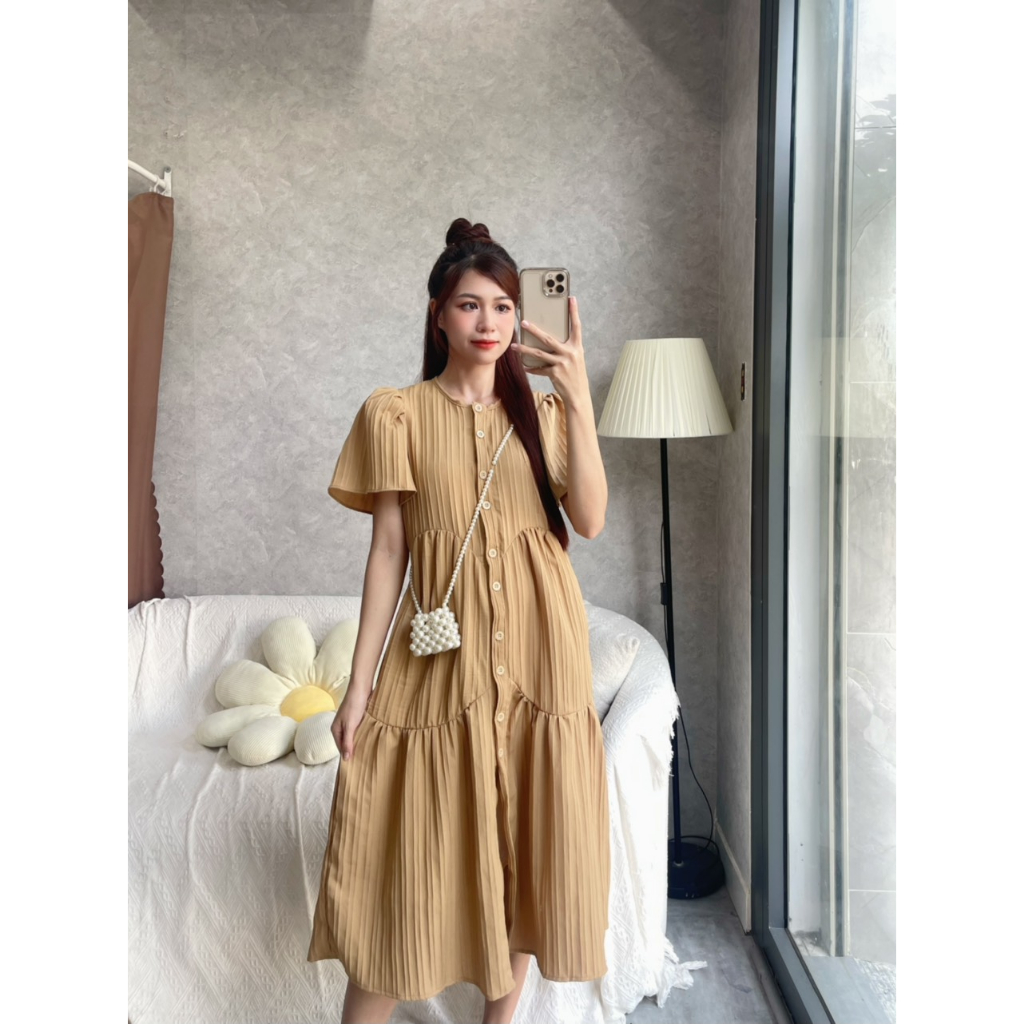 Đầm kẻ caro tay cánh tiên + áo lót trong