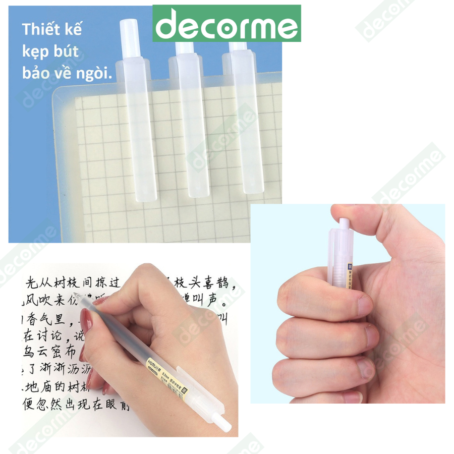 Bút gel bấm Baijin Dupe Muji mực đen 0.5mm DecorMe Bút gel bấm mực đen xanh đỏ ngòi 0.5