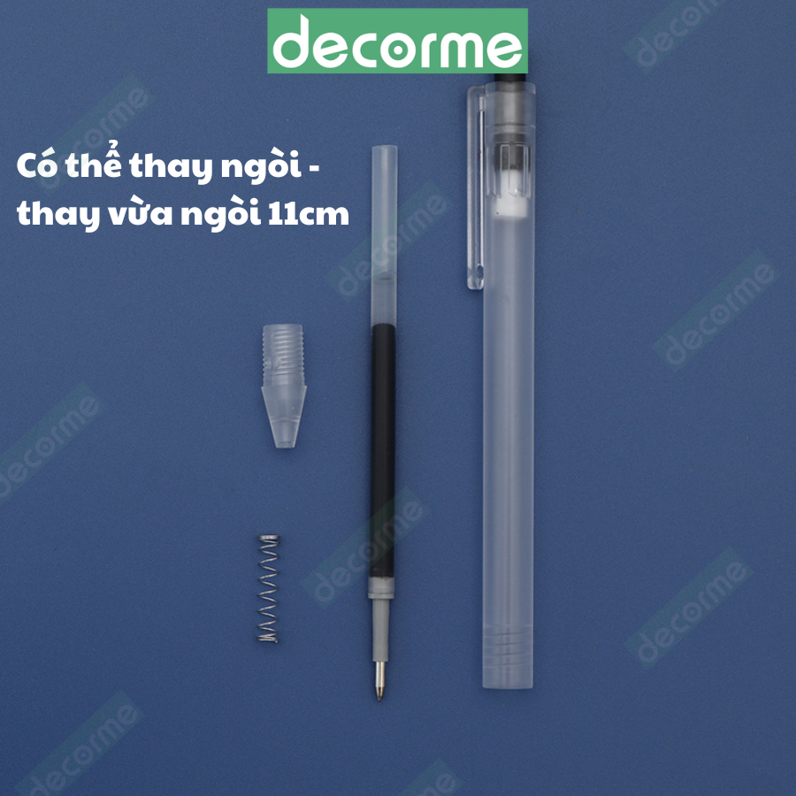 Bút gel bấm Baijin Dupe Muji mực đen 0.5mm DecorMe Bút gel bấm mực đen xanh đỏ ngòi 0.5