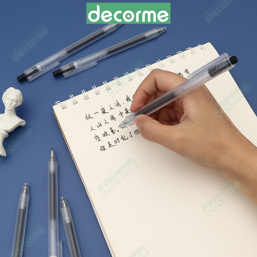 Bút gel bấm Baijin Dupe Muji mực đen 0.5mm DecorMe Bút gel bấm mực đen xanh đỏ ngòi 0.5