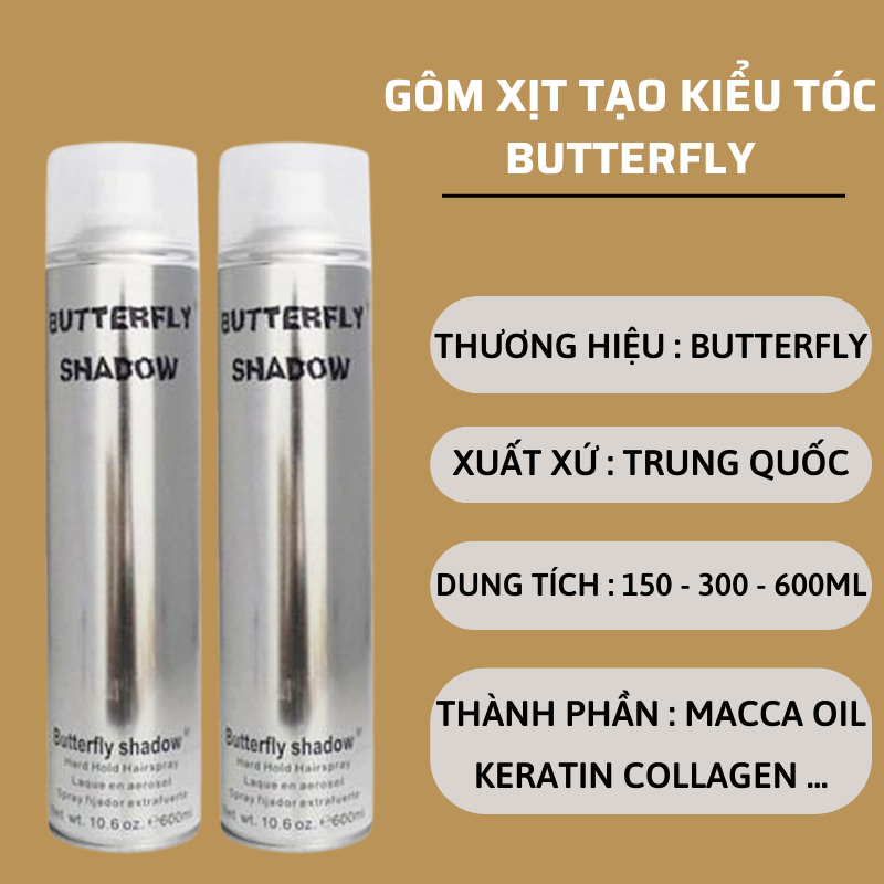 Gôm Bạc Xịt Tóc Nam Nữ Butterfly Shadow 150ml 320ml 600ml Giữ Nếp Tạo Kiểu Tóc | Centella.official