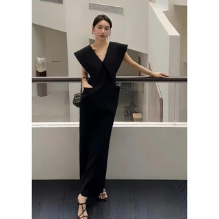 Váy chờm tay túi cổ v trơn eclipse clothing váy công sở tiệc event sang chảnh