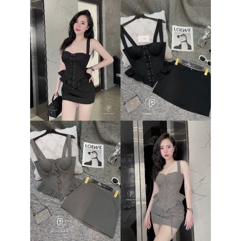 Set áo corset đan dây chân váy P