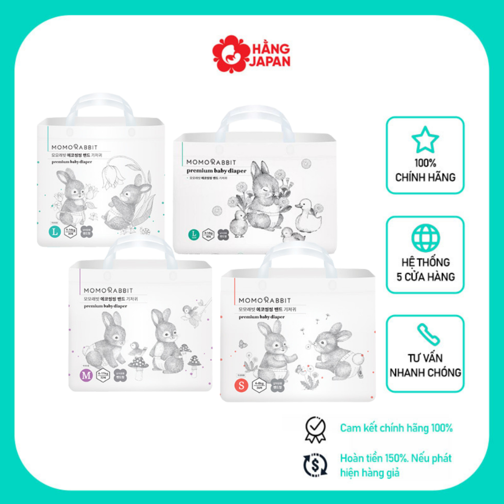 Tã/ bỉm Momo Rabbit dán/ quần đủ size S36/ M32/ L30/ XL28/ L28/ XL22/ XXL18/ M30 nội địa Hàn Quốc
