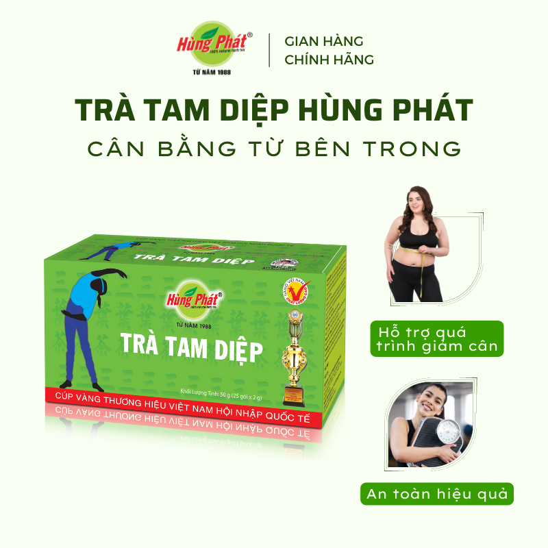 Trà Tam Diệp Túi Lọc Thanh Nhiệt Cơ Thể Hỗ Trợ Giảm Cân Giữ Dáng Da Đẹp Hộp 25 Gói- Thương Hiệu Hùng Phát