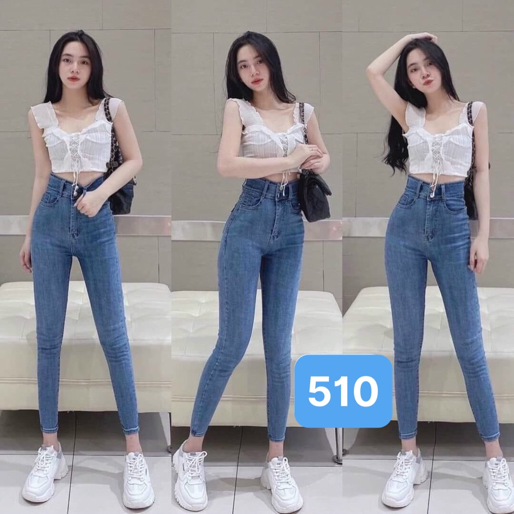 Quần rin nữ lưng cao OBOKFASHION ôm đẹp co giãn màu đen rách thời trang cao cấp hàn quốc dễ phối đồ nữ tính JN522