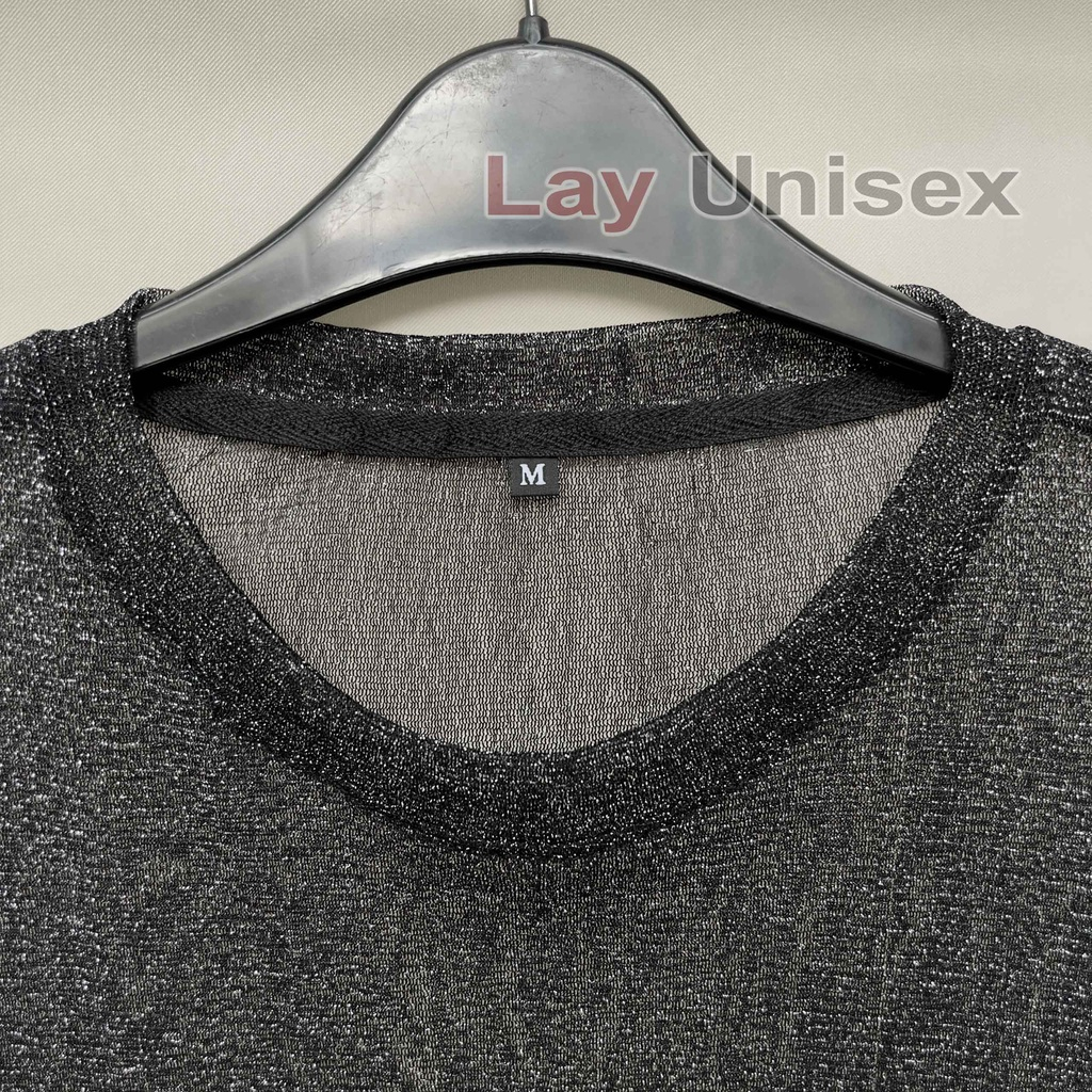 Áo thun nam tay dài voan kim tuyến sexy xuyên thấu