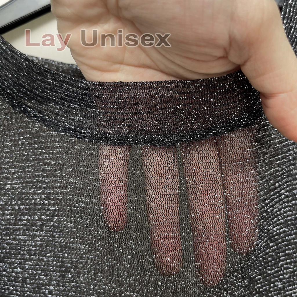 Áo thun nam tay dài voan kim tuyến sexy xuyên thấu