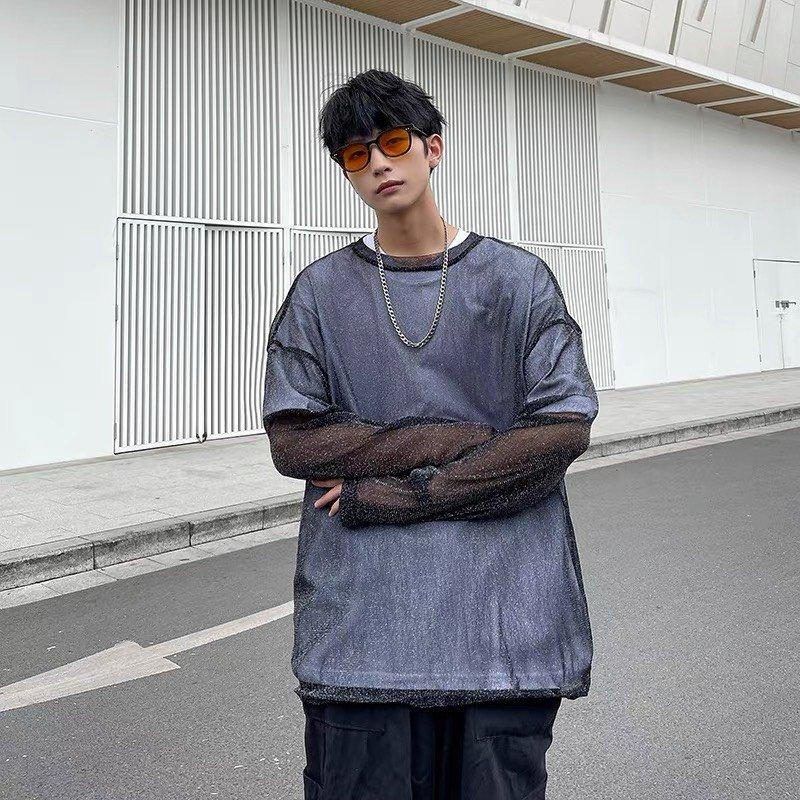 Áo thun nam tay dài voan kim tuyến sexy xuyên thấu