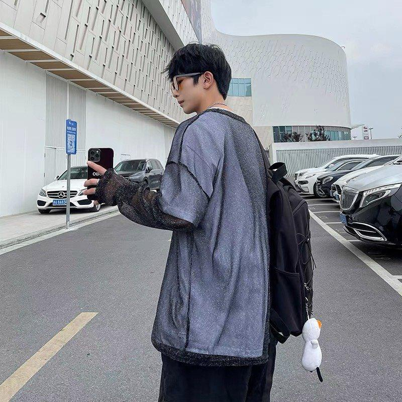 Áo thun nam tay dài voan kim tuyến sexy xuyên thấu