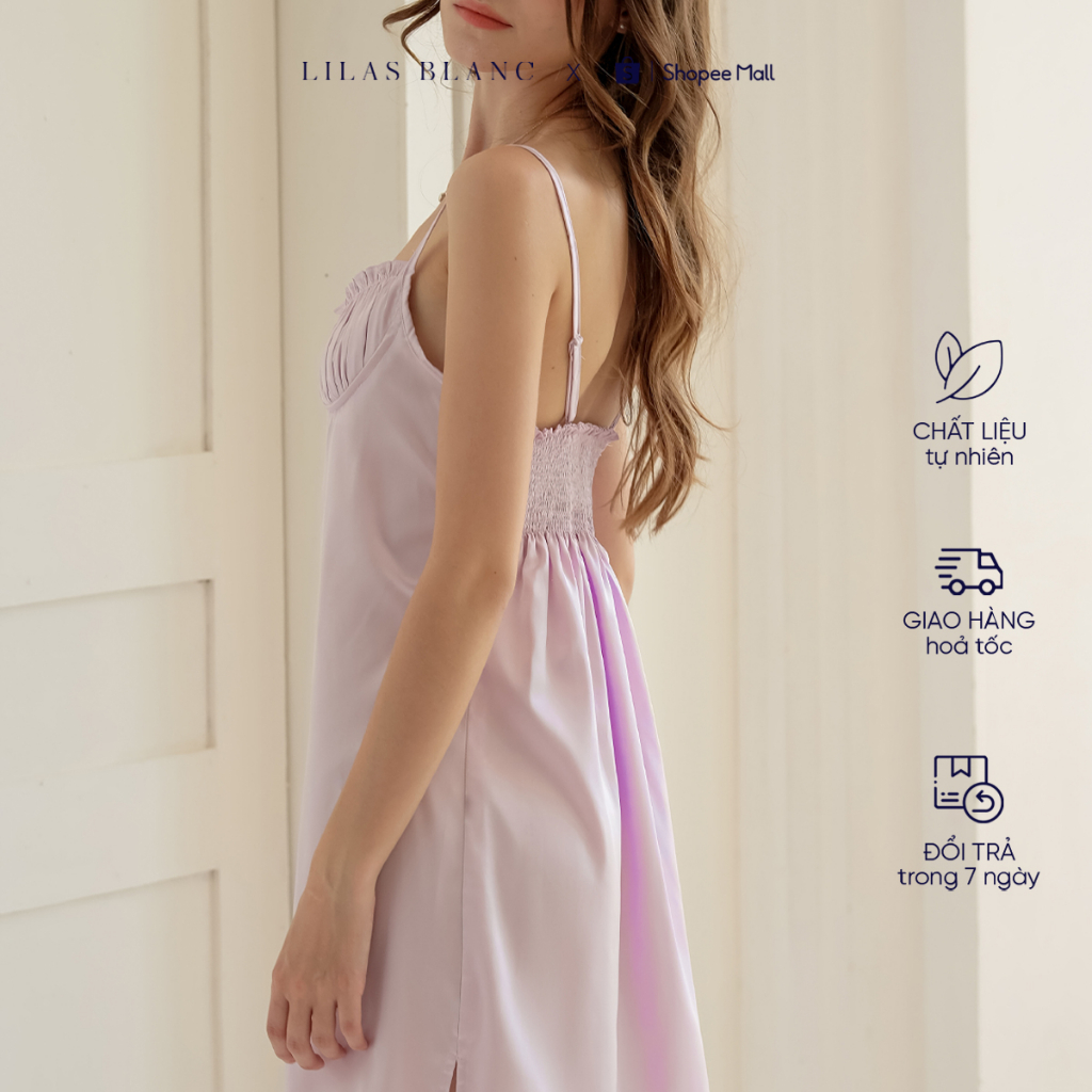 Váy Ngủ Hai Dây Nữ Mặc Nhà Chất Liệu Lụa Màu Tím Thiết Kế Cúp Ngực Sunday Dress  LILAS BLANC