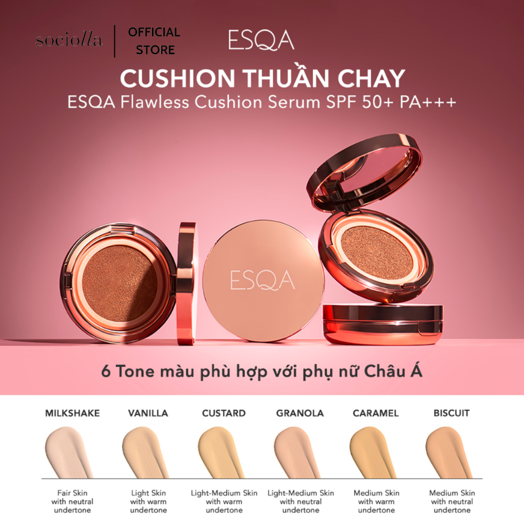 Phấn Nước Trang Điểm Chống Nắng ESQA Flawless Cushion Serum SPF 50+ PA+++