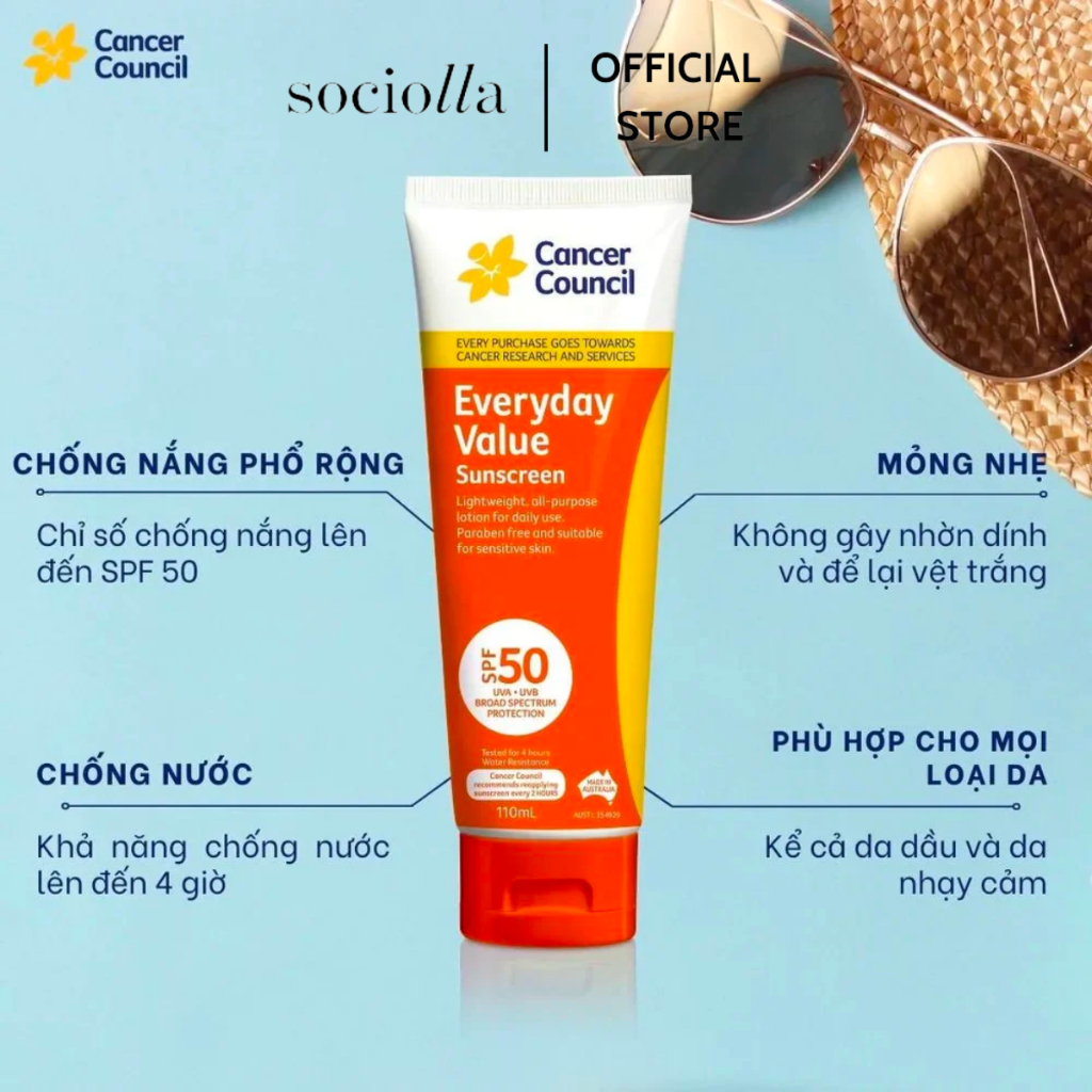 Kem Chống Nắng Cancer Council Everyday Value SPF50 110ml