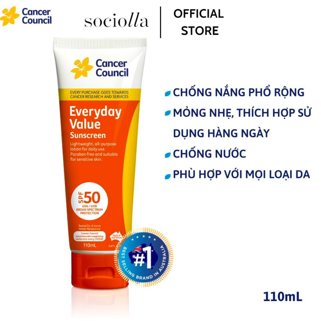 Kem Chống Nắng Cancer Council Everyday Value SPF50 110ml