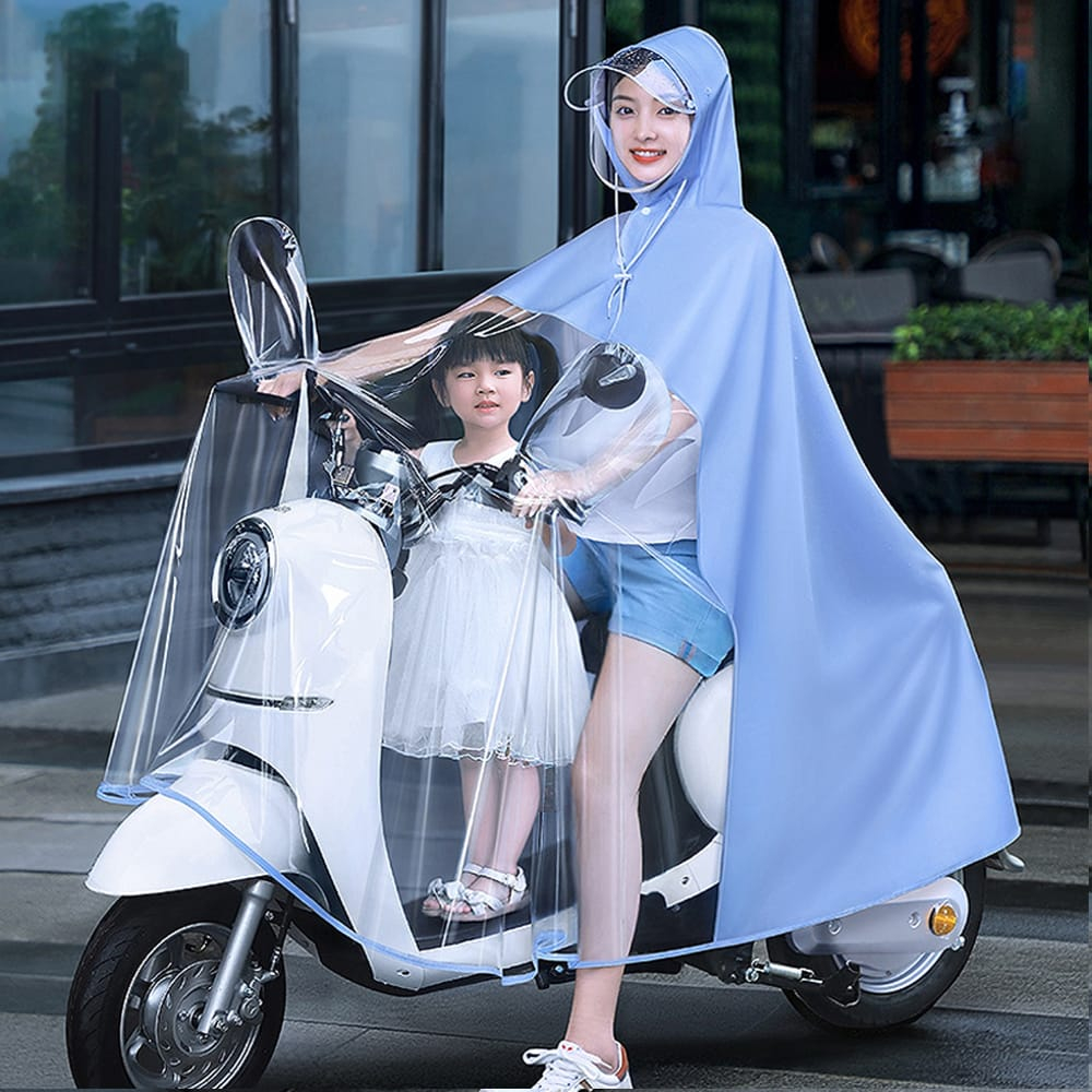 Áo Mưa Vạt Trước Trong Suốt Cho Mẹ Và Bé Siêu To, Che Phủ Toàn Thân Vành Đôi Chắn Mưa Chất Liệu Cao Cấp, Áo Mưa Cánh Dơi