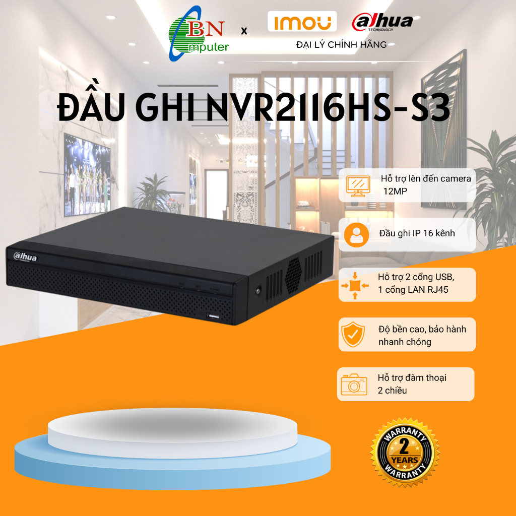 Đầu ghi camera IP 16 kênh Dahua NVR 2116HS-S3, bảo hành 24 tháng