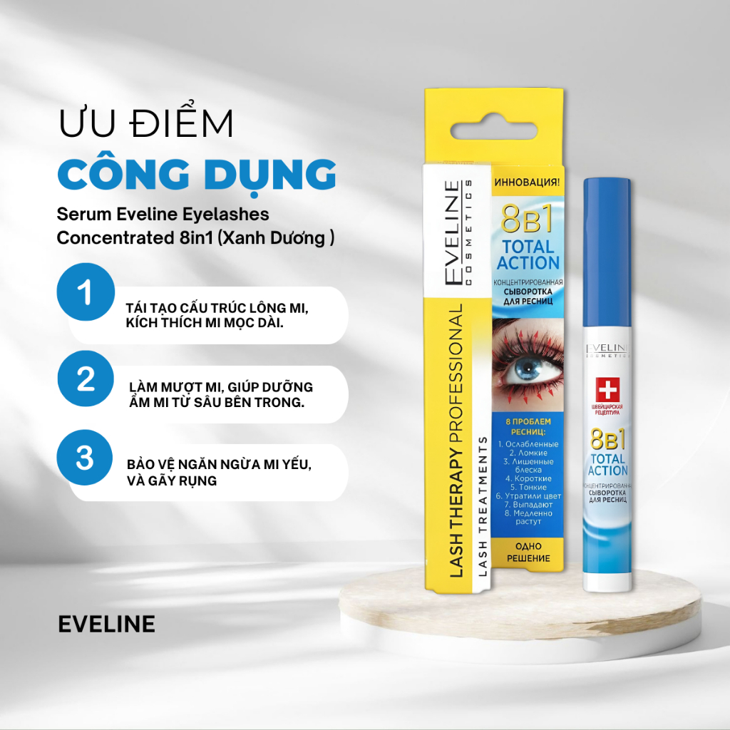 Serum Dưỡng Mi Eveline 8 in 1 Total Action Huyết Thanh Dưỡng Mi Dài Và Dày Mi 10ml