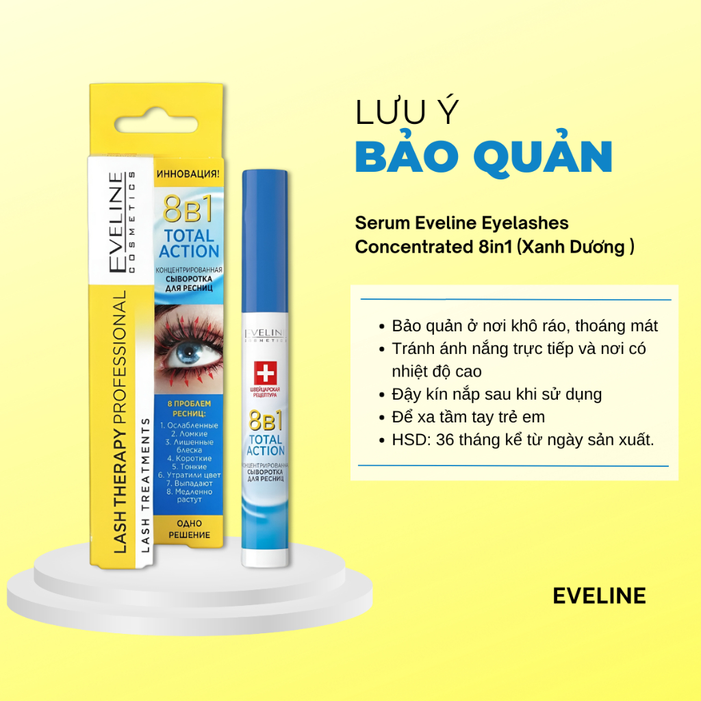 Serum Dưỡng Mi Eveline 8 in 1 Total Action Huyết Thanh Dưỡng Mi Dài Và Dày Mi 10ml