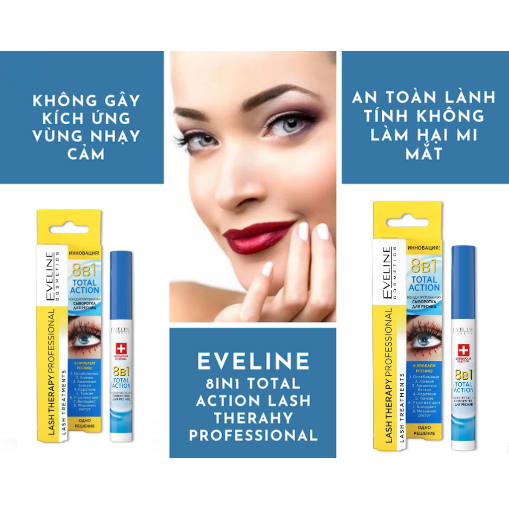 Serum Dưỡng Mi Eveline 8 in 1 Total Action Huyết Thanh Dưỡng Mi Dài Và Dày Mi 10ml