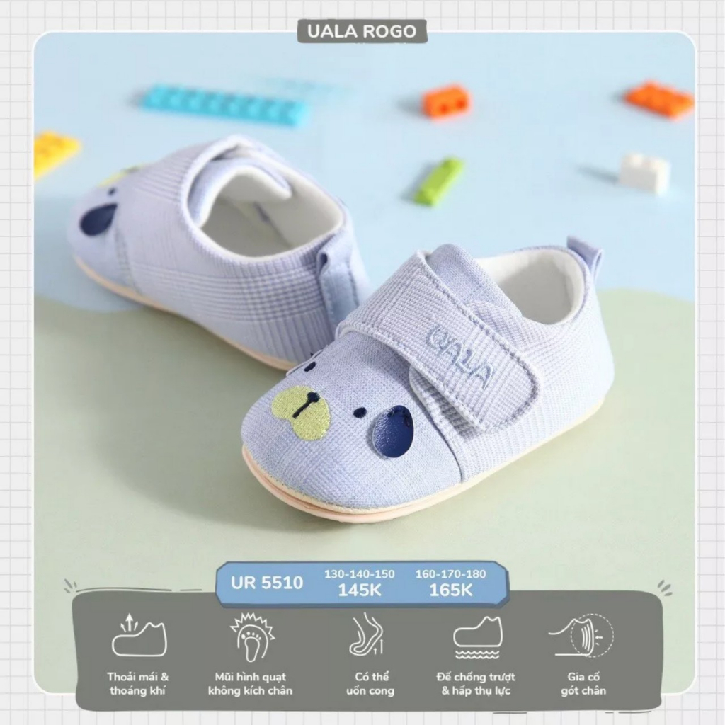 Giày tập đi Uala Rogo đế cao su non chống trơn trượt siêu mềm nhẹ size 170 (15-20tháng)