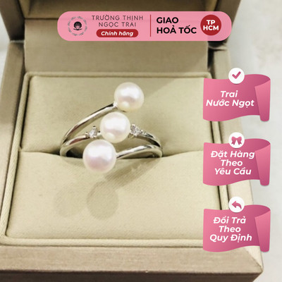 Nhẫn Ngọc Trai Đính 3 Hạt 5ly - Ngọc Trai Trường Thịnh