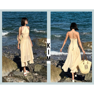 [Ka im Kim]Đầm Maxi Cổ Yếm Thiết kế Dây Chéo Hở Lưng - TK20