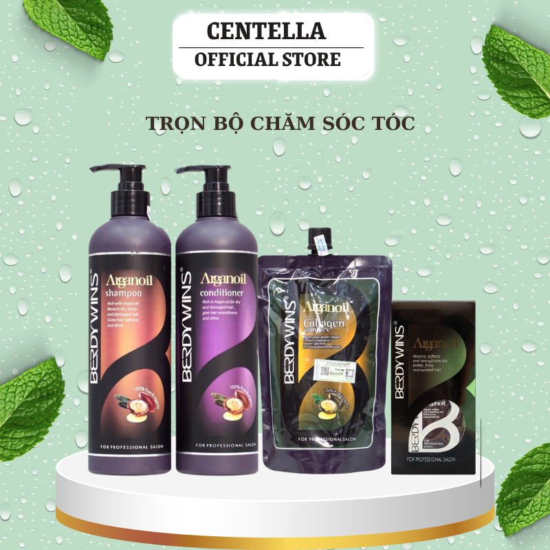 Combo BERDYWINS gồm dầu gội xả BERDYWINS, kem ủ tóc collagen BERDYWINS, tinh dầu dưỡng tóc BERDYWINS | Centella.official