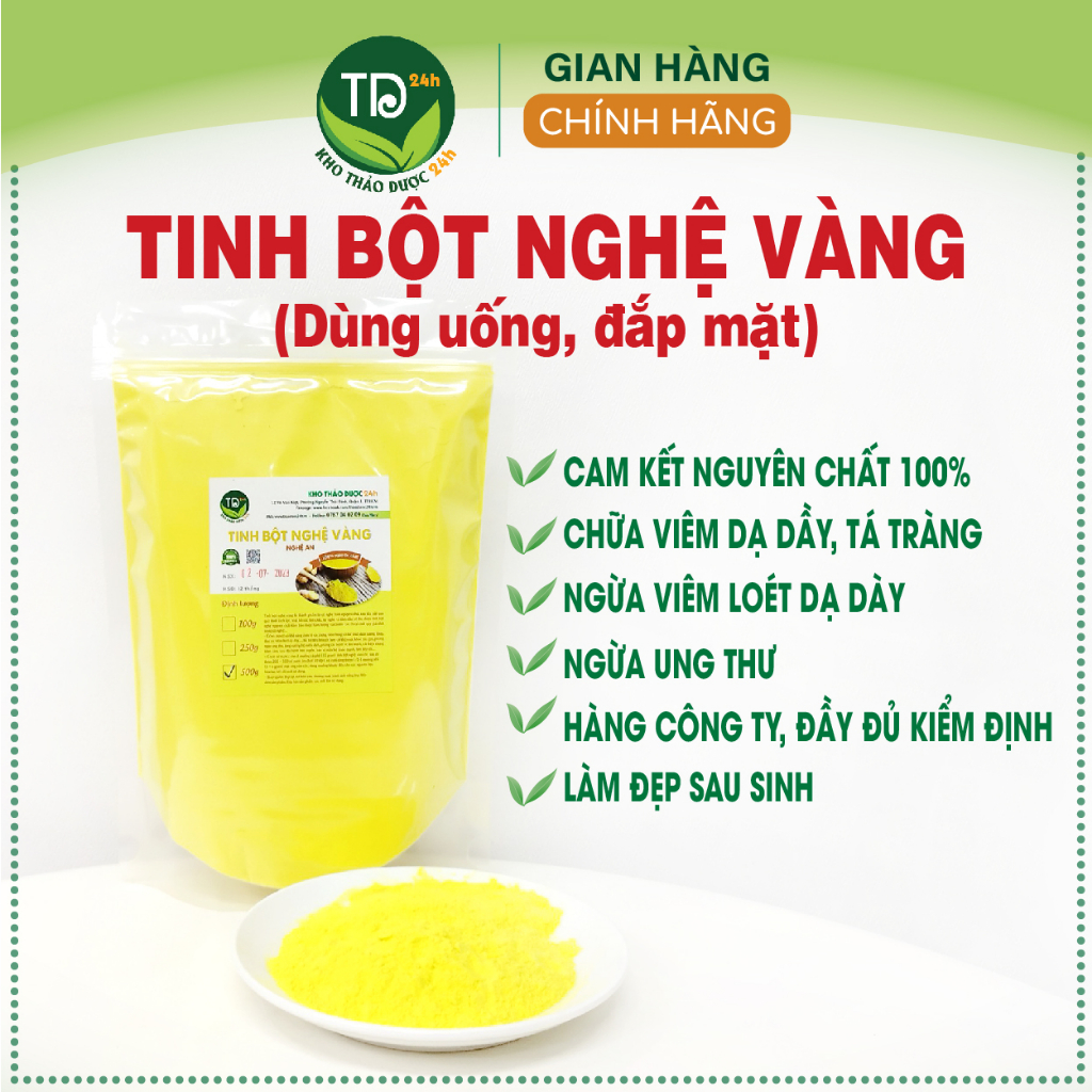 Tinh bột nghệ vàng Nghệ An nguyên chất 100%, hàng công ty, đầy đủ kiểm định | Kho thảo dược 24h