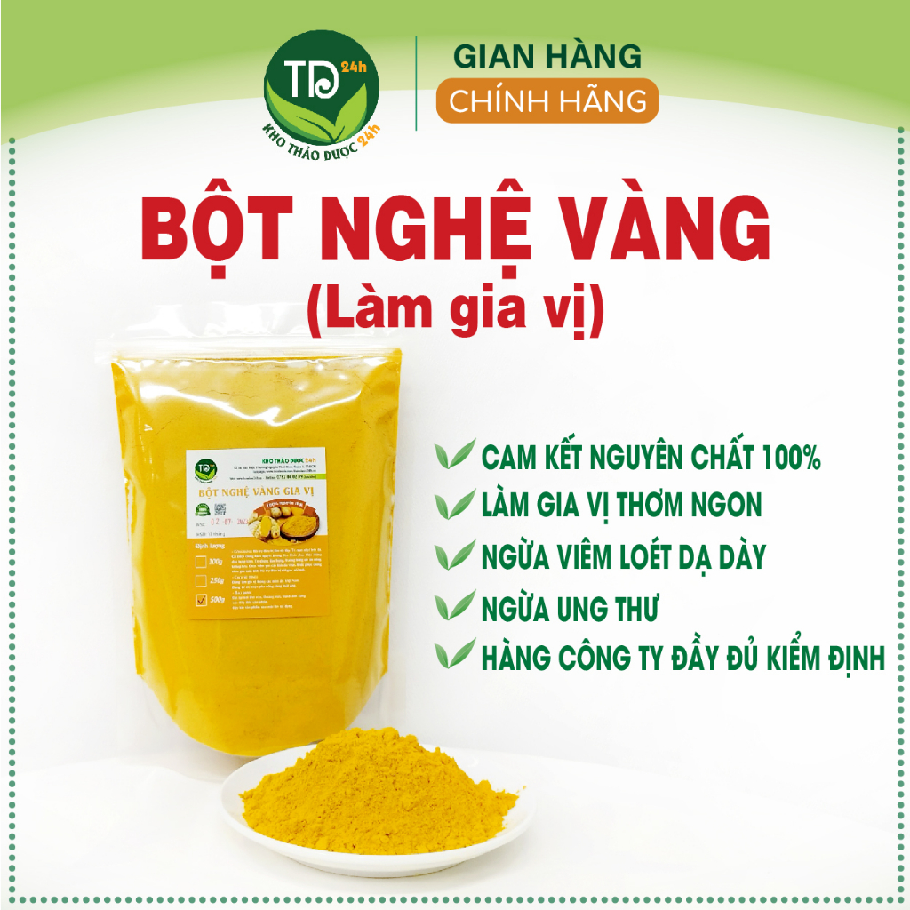 [1kg] Bột nghệ vàng nguyên chất 100%, chuẩn bột nghệ gia vị, tạo màu và mùi cho món ăn thơm ngon | Kho thảo dược 24h