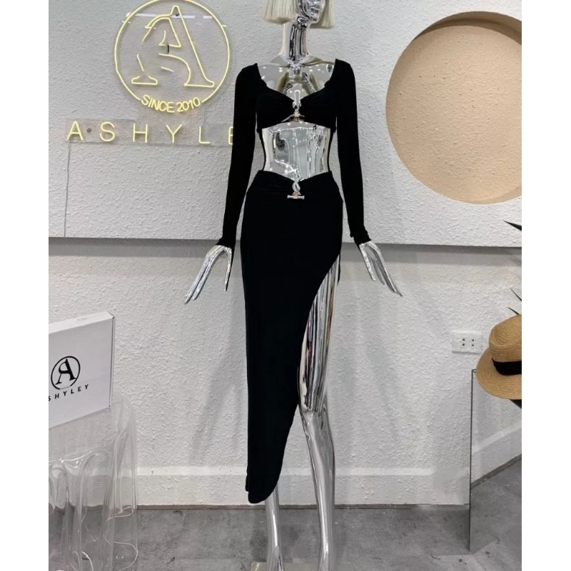 Bikini đi biển, bộ bơi 3 mảnh khoen kèm chân váy 2 kiểu tay dài, cúp ngang len tăm màu đen Vivi Shop