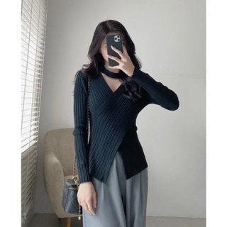 Áo len vạt chéo cổ chocker cá tính - Retrostyle