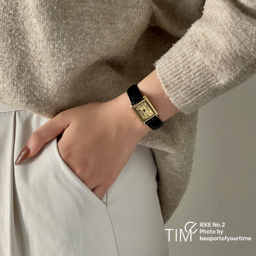 Đồng hồ nữ GEDI tank watch viền vàng cổ điển dây da khóa cài