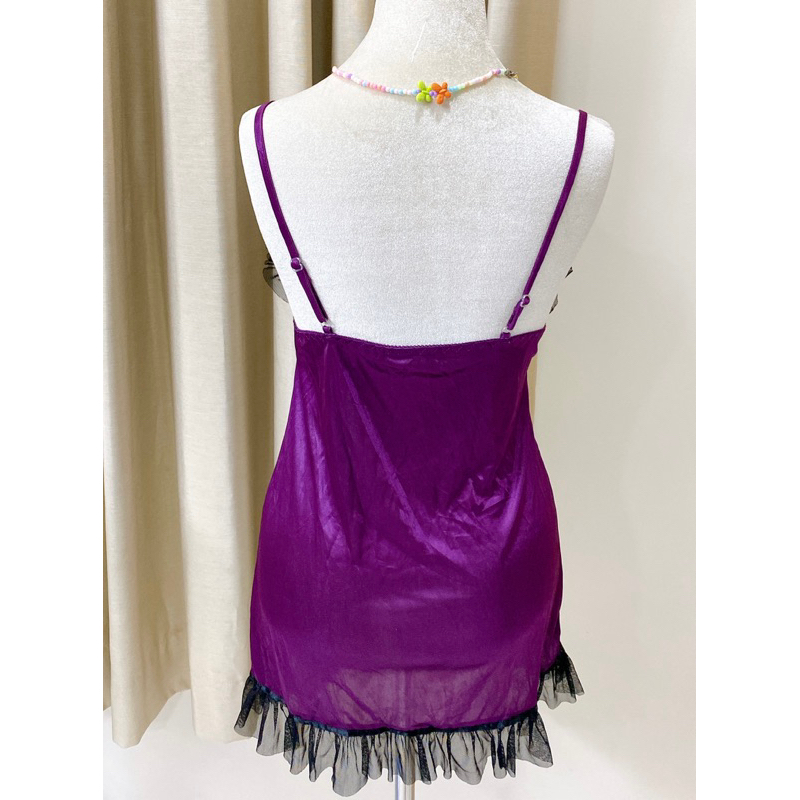 Đầm ngủ tím phối  ren đen 2hand