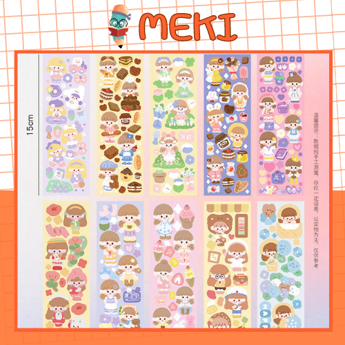 Set 10 Sticker Cute Hàn Quốc Trang Trí Sổ Tay, Móc Khoá, Bình Nước MEKI Văn Phòng Phẩm