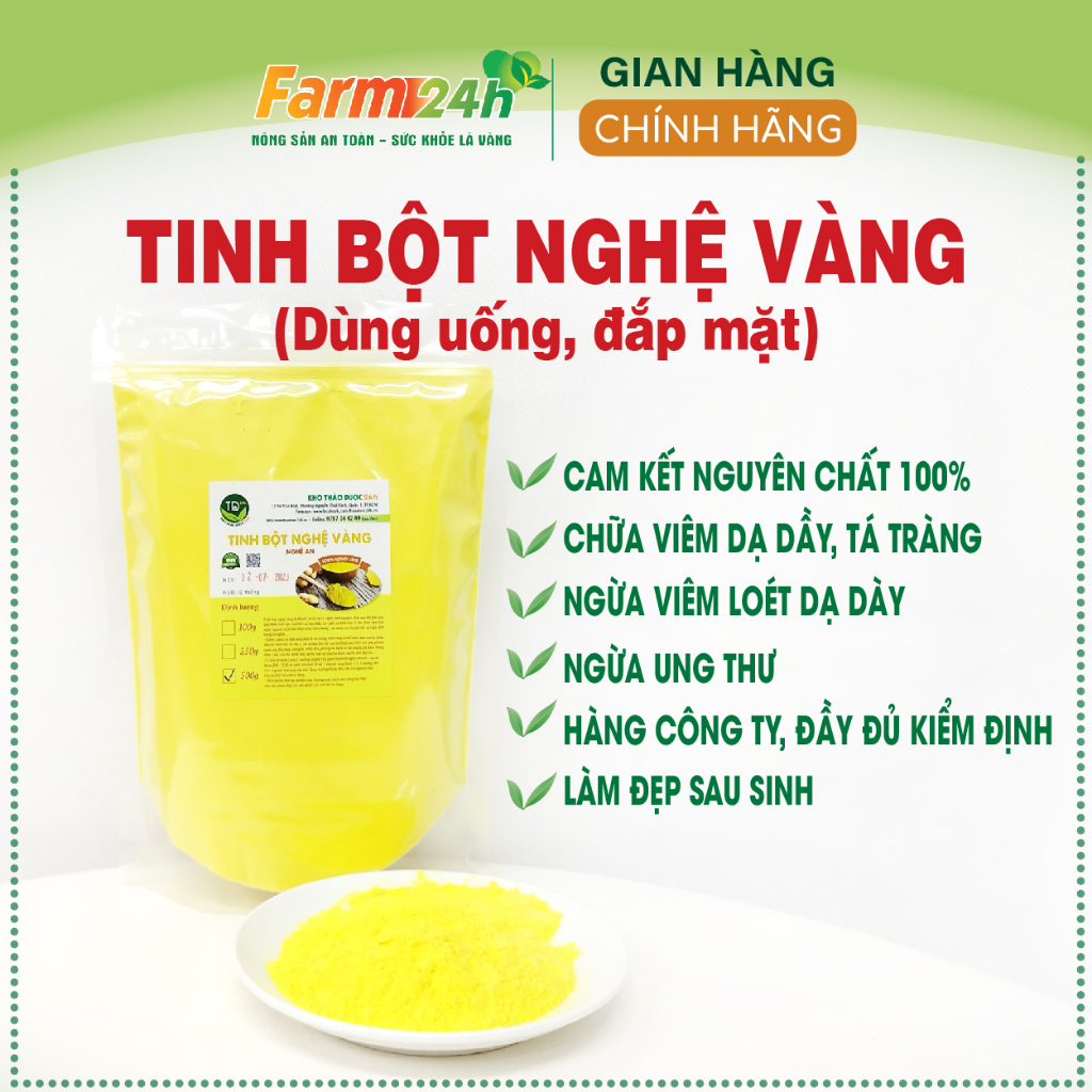 Tinh bột nghệ vàng Nghệ An, nguyên chất 100%, rất tốt cho dạ dày, làm đẹp da mặt, lành vết thương | Farm24h
