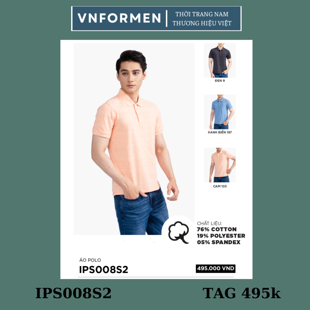 Áo polo nam  cổ bẻ Insidemen cotton thấm hút from rộng  IPS008S2