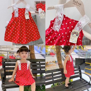 Đầm Đỏ Chấm Bi Bé Gái  từ 9 tháng đến 6 tuổi Bibo Store