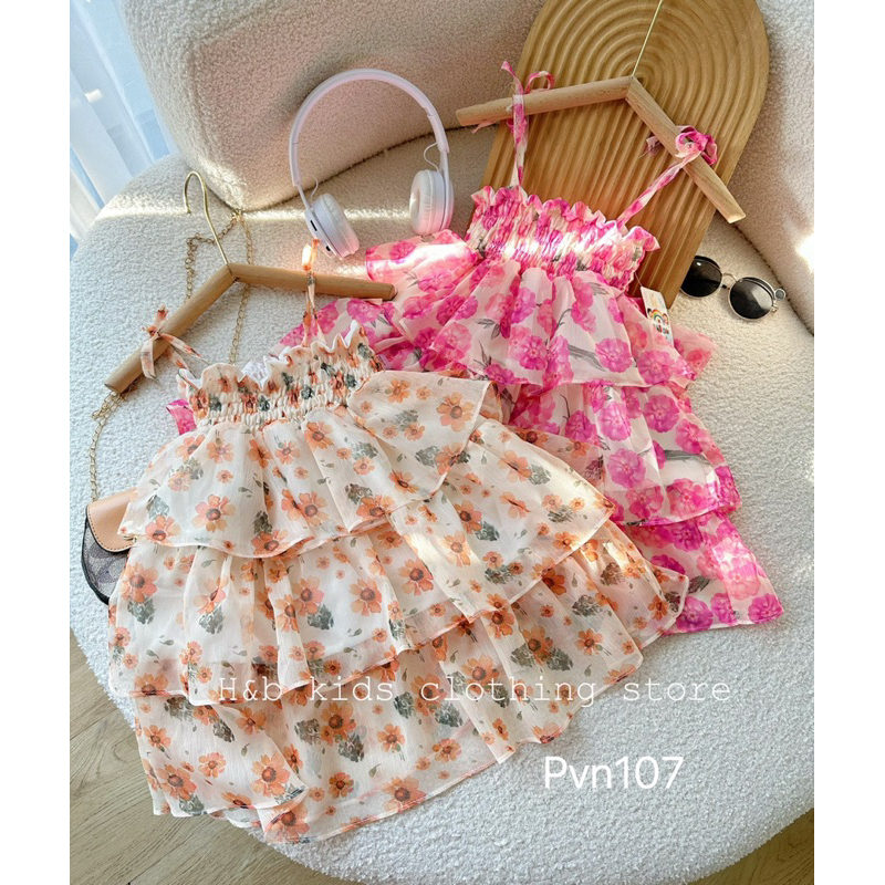 Váy maxi hoa, váy tầng đi biển cho bé gái 8-25kg (1-6 tuổi)