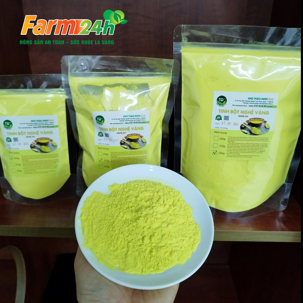 Tinh bột nghệ vàng Tây Nguyên, nguyên chất 100%, cực tốt cho dạ dày, làm đẹp da, giảm sẹo thâm | Farm24