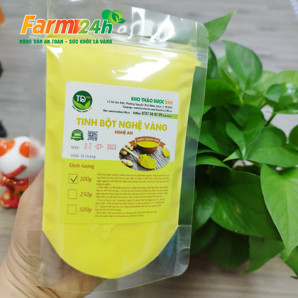 Tinh bột nghệ vàng Tây Nguyên, nguyên chất 100%, cực tốt cho dạ dày, làm đẹp da, giảm sẹo thâm | Farm24