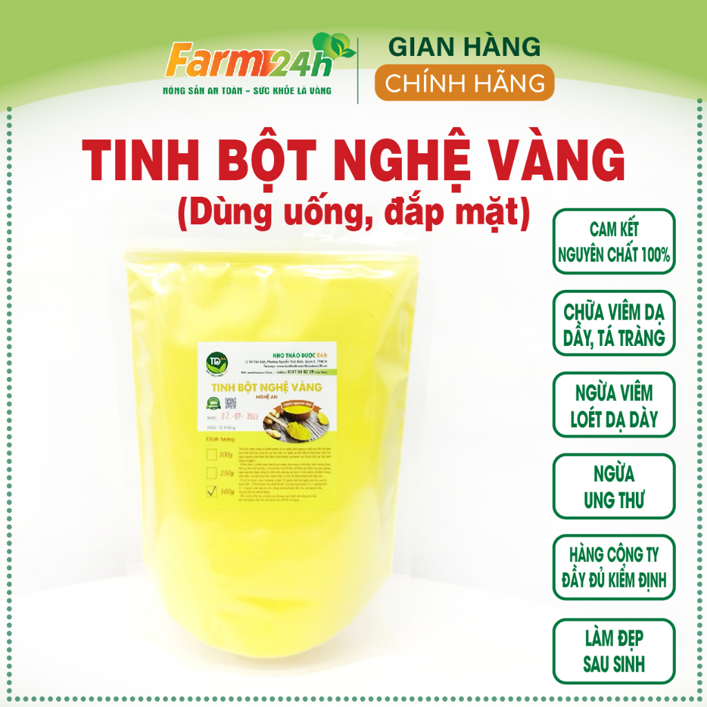 Tinh bột nghệ vàng Tây Nguyên, nguyên chất 100%, cực tốt cho dạ dày, làm đẹp da, giảm sẹo thâm | Farm24