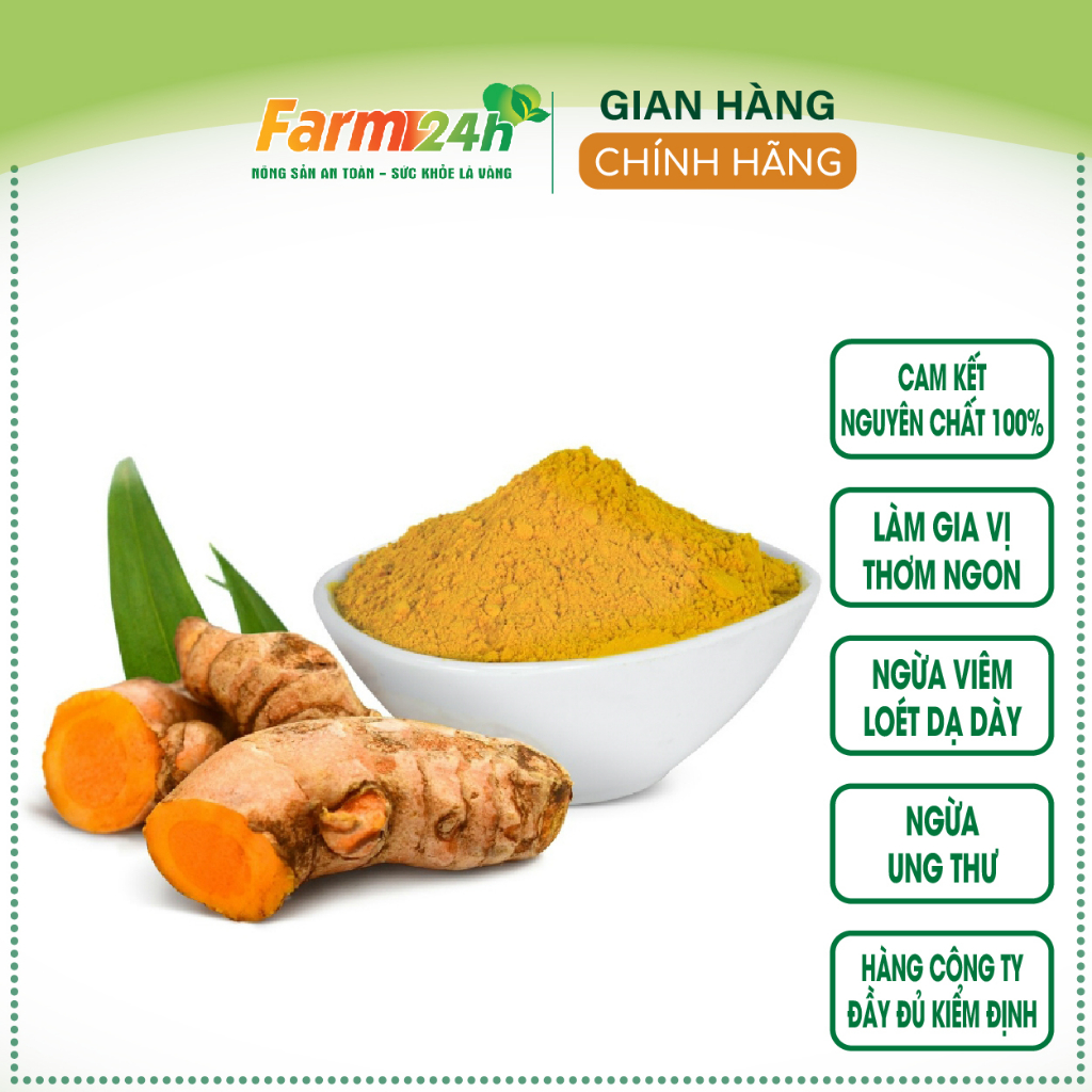 Bột nghệ vàng nguyên chất 100%, chuẩn bột nghệ làm gia vị, hàng công ty, đầy đủ kiểm định | Farm 24h