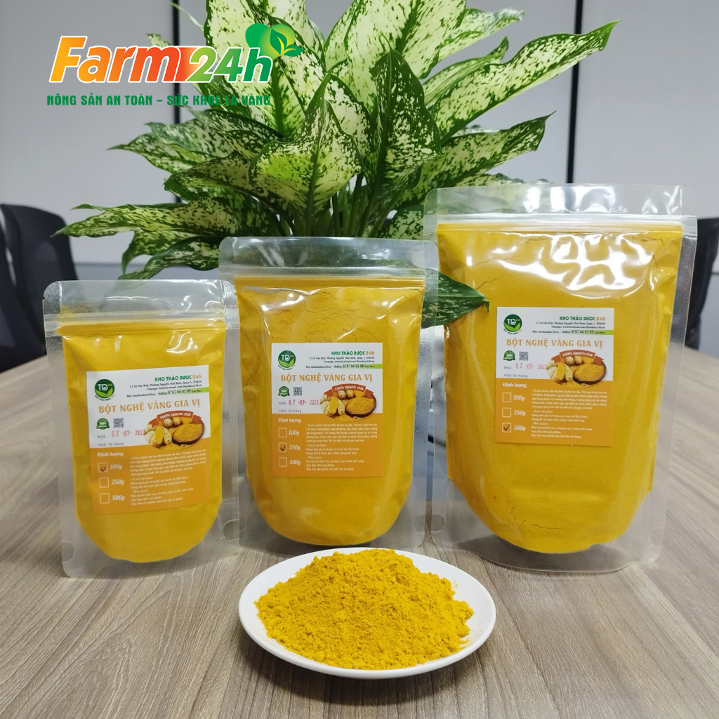 Bột nghệ vàng nguyên chất 100%, chuẩn bột nghệ làm gia vị, hàng công ty, đầy đủ kiểm định | Farm 24h