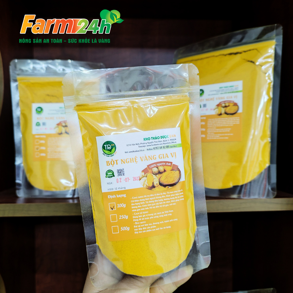 Bột nghệ vàng nguyên chất 100%, chuẩn bột nghệ làm gia vị, hàng công ty, đầy đủ kiểm định | Farm 24h