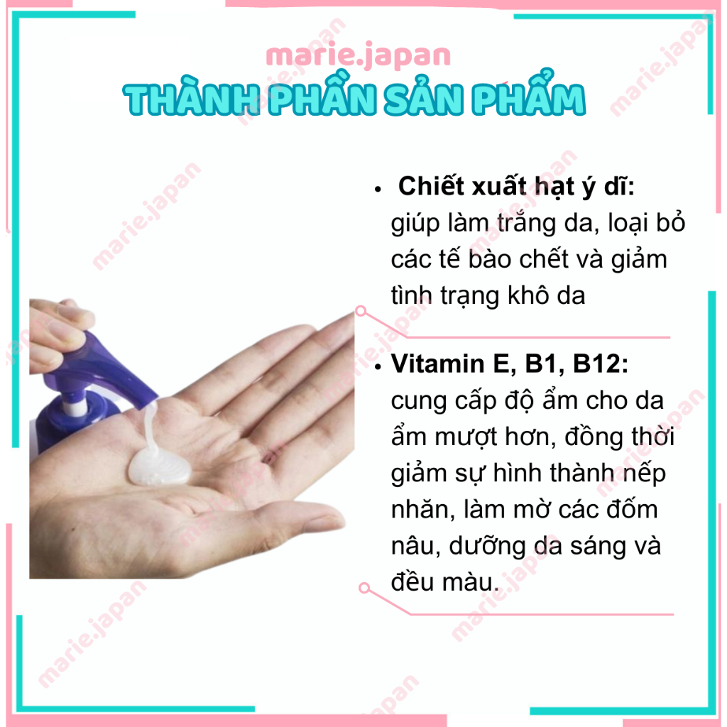 Sữa tắm trắng da Hatomugi Moisturizing Washing hạt ý dĩ 800ml Nhật Bản