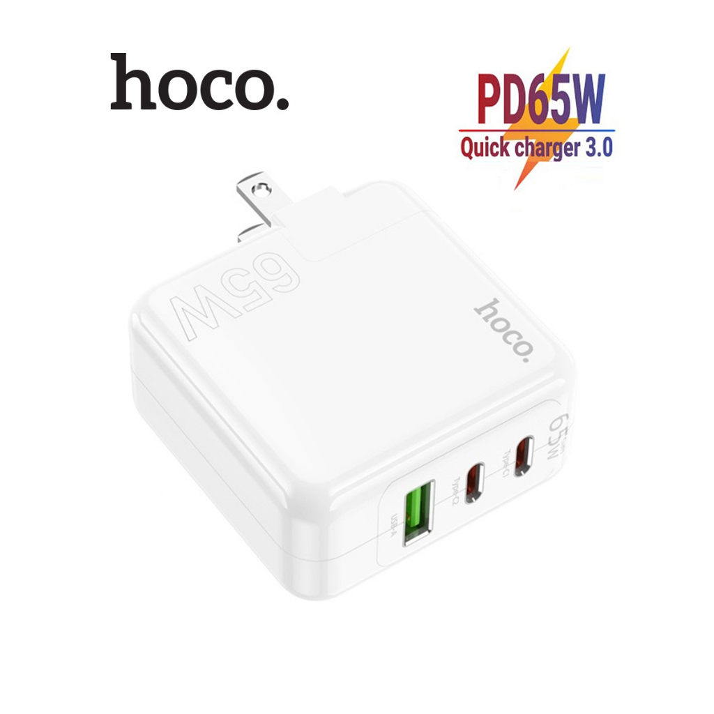 Sạc nhanh PD65W Hoco C115 chân dẹt gập 2 cổng Type-C/USB , QC3.0 thiết kế cao cấp